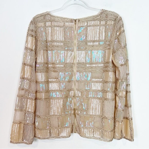 ENDLESS ROSE GOLD SEQUIN BEADED FORMAL FANCY EVENING BLOUSE WOMENS LARGE NEW - Picture 6 of 9